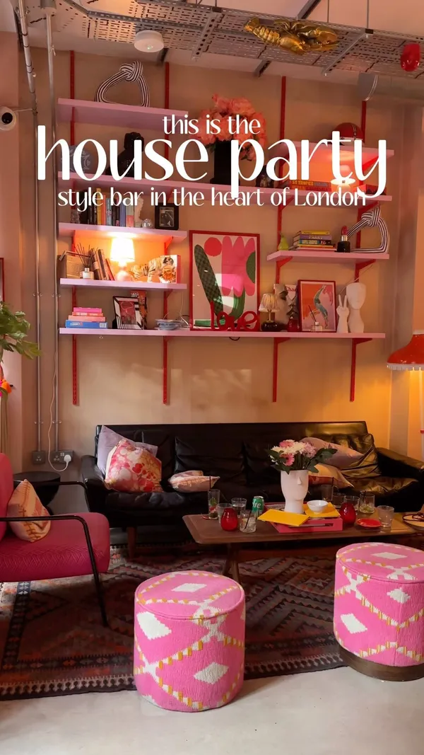 This video showcases The Little Scarlett Door, a bar in Soho, London.  The video highlights the bar's interior design, which is described as a 'house party' style. Cocktails and food items like charcuterie and toasted sandwiches are featured.  The presentation focuses on the vibrant colors and eclectic decor of the bar. The video doesn't mention any specific dietary information. The main focus is on the atmosphere and the bar's unique aesthetic.