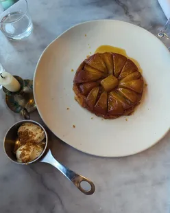 Anniversary at The Pearl: Millefeuille chips with oxtail, grilled mackerel with cucumber, tomato salad with burrata, hay-baked hogget, and tarte tatin with clotted cream.