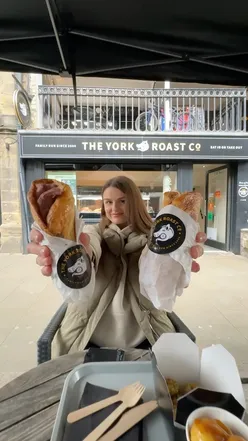York Roast Co. Chester: Beef and pork Yorkshire pudding wraps with roasted veggies, gravy, roasties, stuffing, and crackling.