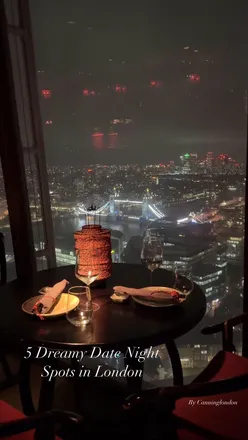 Top 5 London date night spots: London Cabaret Club's Gatsby show, Hutong's Chinese cuisine at The Shard, 14 Hills' rooftop garden, Aqua Shard's British dining, Dear Jackie's cozy cocktails.