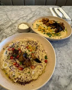 Refurbished Bakchich restaurant with baba ganoush, hummus, and mixed shawarma, perfect for a birthday meal in Liverpool.