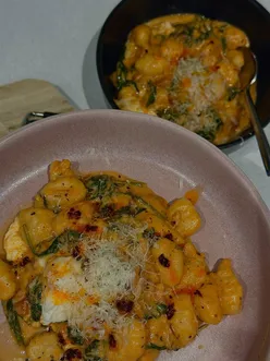 Guanciale gnocchi dish with Italian flavors, popular recipe shared by a Newcastle food blogger.