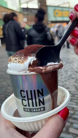 Warm winter drink served in a cozy café at Camden Market, perfect for chilly London days.