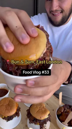 A spread of halal LA style smash burgers and cheesy fries at Bun & Sum in East London.