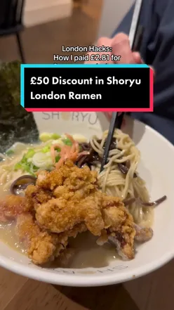 Delicious ramen bowl from a top London restaurant, showcasing a budget-friendly meal for £2.81.