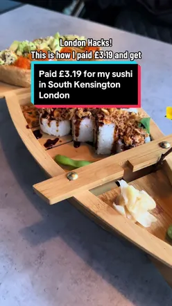 Delicious sushi meal from a South Kensington restaurant, showcasing affordable dining in London with The Fork app.