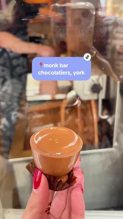Decadent chocolate shot from Monk Bar Chocolatiers in York, perfect for chocolate lovers.