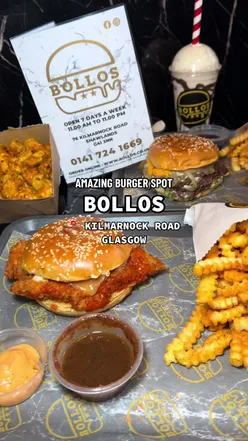 Delicious smashed burgers and loaded fries at Bollos, a new Glasgow burger spot, featuring Sweet Pals pick and mix.