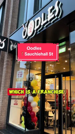 Oodle's grand opening in Glasgow on Sauchiehall Street, offering free value boxes to first 100 customers and 50% off all day.