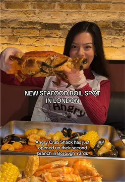 Delicious seafood boil with crab, shrimp, mussels, and scallops at Angry Crab Shack in London.