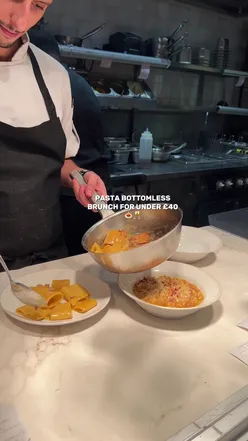 Delicious pasta dish with bottomless brunch drinks at NOTTO, Covent Garden. Perfect for pasta lovers.