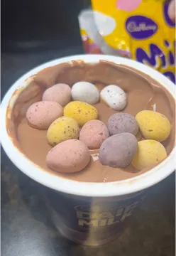 Cadbury mini eggs in a bowl, colorful candy-coated chocolates, perfect Easter treat, back in stock, food obsession.