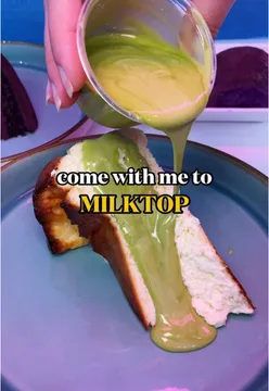 Ube dessert and San Sebastian cheesecake at Milktop MCR, Didsbury. Filipino rolled ice cream and Matilda cake on display.