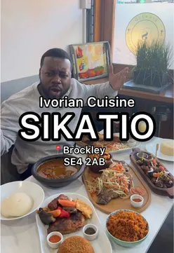 Plate of Ivorian atcheke with jollof rice at Sikatio, London. West African halal cuisine in Brockley SE4 2AB.