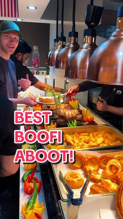 Delicious Sunday roast buffet at Booffi Fort, a top Glasgow restaurant for foodies and viral TikTok spots.