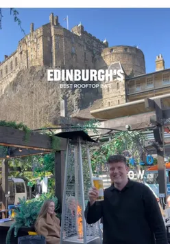Edinburgh rooftop bar with stunning views of Edinburgh Castle, featuring firepits, cozy spaces, and a spacious terrace.