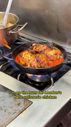 Half rotisserie chicken at Fowl Restaurant, London, priced at £18, known for the best rotisserie chicken in the city.